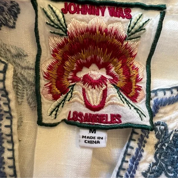 Johnny Was White and Blue 100% Linen Embroidered Boxy Dress - Picture 11 of 15